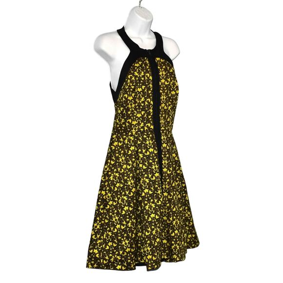 B0 Auth ROBERT RODRIGUEZ Gold/Blk Fit & Flare Pleated Filigree Print Dress Sz 6 - Picture 4 of 8